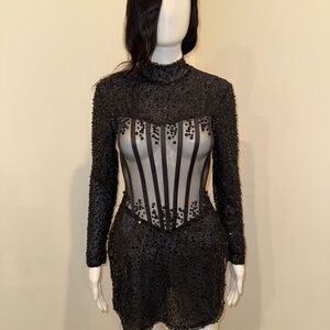 Sheer Black Sequin Bodycon Dress